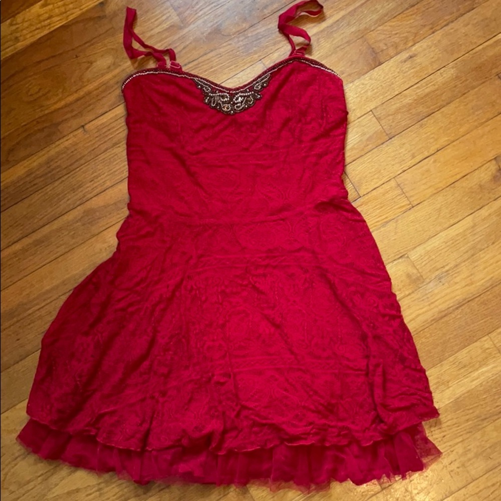 Free People Red Lace Mini Dress